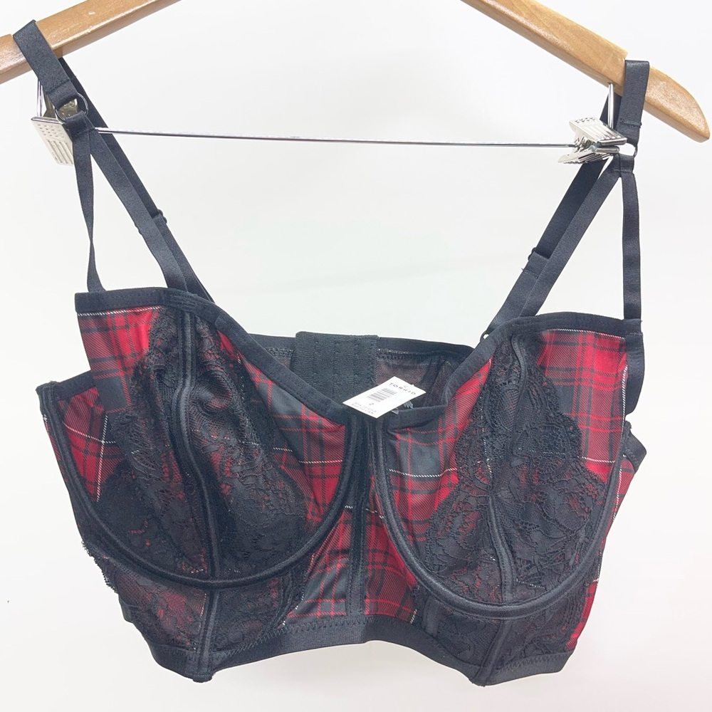 Torrid‎ Black and Red Plaid Lace Bra